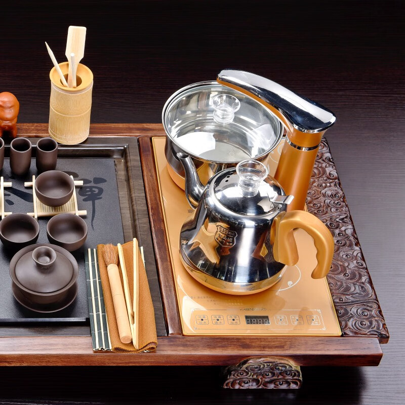 全自动上水泡茶具套装茶台一体电磁炉功夫茶壶茶盘烧水壶客厅家用 0L 全自动黑色款 尺寸(37*20CM) 1L以上