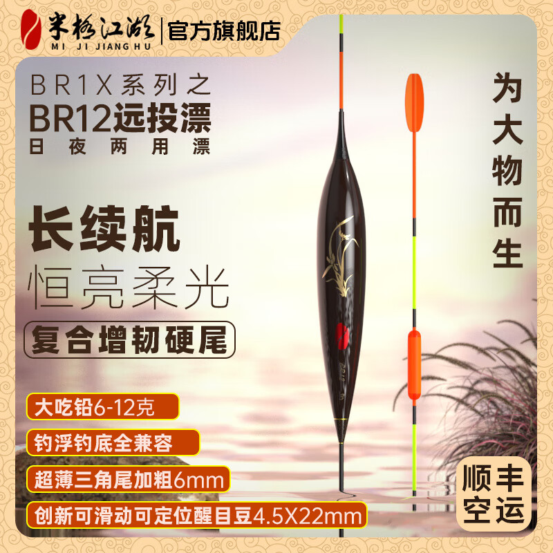 米极江湖BR12远投夜光漂高灵敏浮漂定位醒目豆鱼漂日夜两用电子大物行程漂 1号吃铅6.0g自重2.5g顺丰空运