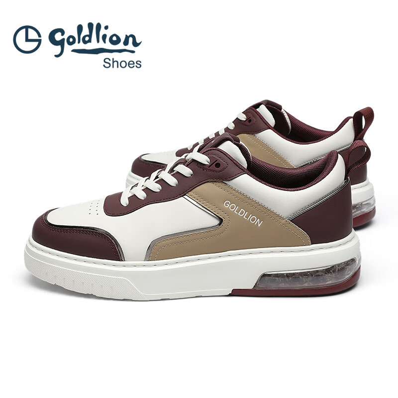 金利来（Goldlion）男鞋25年秋冬款休闲鞋气垫底潮流运动鞋百搭增高板鞋皮鞋运动鞋 白/红 38