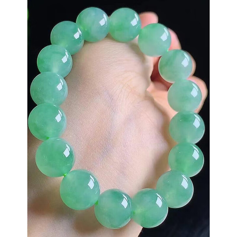 心偶玉  翡翠冰綠珠珠手串 緬甸A貨翡翠生日禮物送禮男女款尺寸12.1