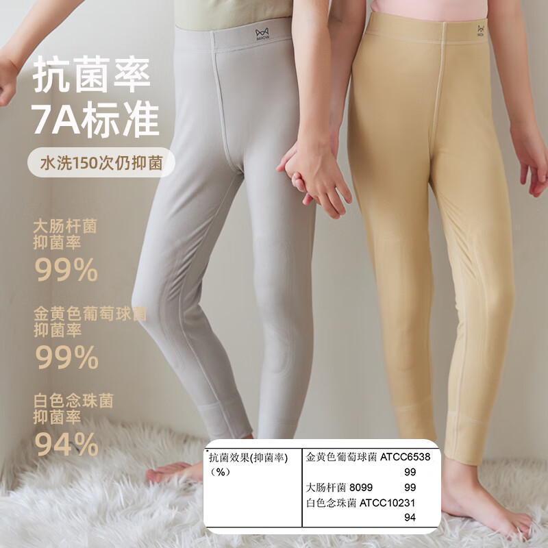 猫人(MiiOW)儿童保暖秋款女童春秋100%羊毛贴片裤男中大童秋冬打底保暖裤 豆绿色(男童款150-170有门襟) 120