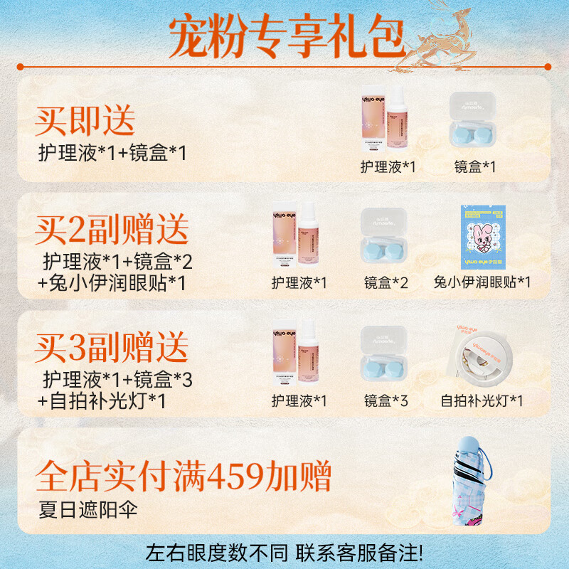 伊娃爱美瞳2片装半年抛彩色隐形眼镜混血金粉款大小直径【敦煌国潮】 透光镜子14.2【无锁边清透氧气感】 0度