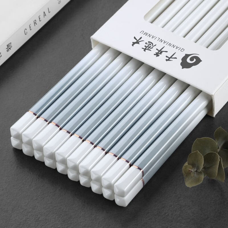 简漾景德镇陶瓷筷子家用高档防霉易清洗耐高温家庭餐具防滑新款食品级 简约灰陶瓷筷-5双