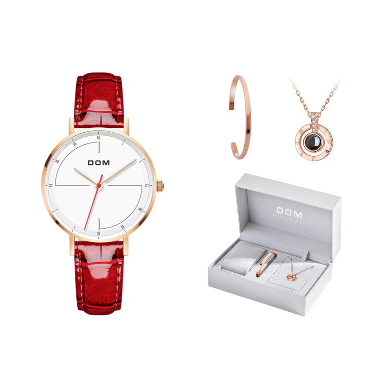 DOM坚守139道生产工序轻奢石英水女表1755 G-1547GL-4M-C形手镯+投影石项链