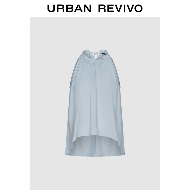UR秋季新款女装木耳边系带超宽松无袖罩衫衬衫UWM250032 水蓝 (微透) S (XS-S)