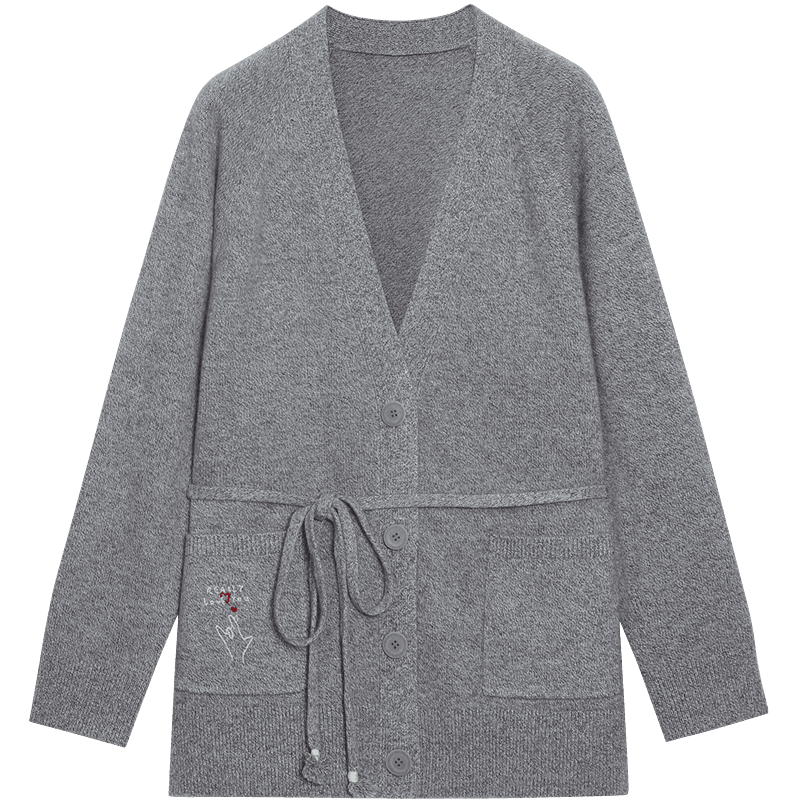 鄂尔多斯1980x赵丽颖ai联名羊绒系列 V领女羊绒开衫秋冬 花灰 M 165/84A