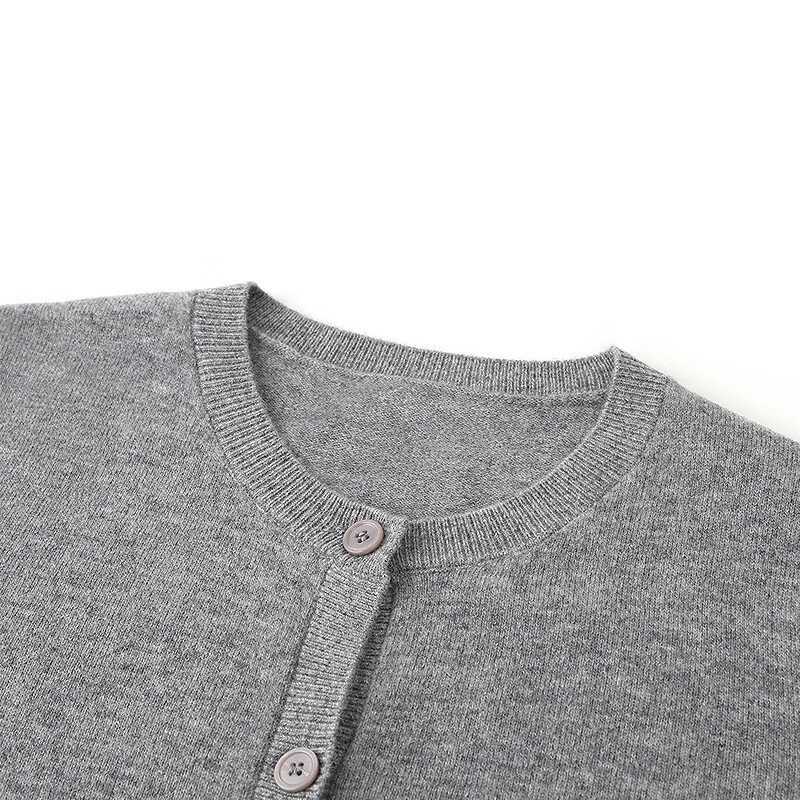 恒源祥纯色圆领羊毛衫女开衫秋冬新款毛衣外套时尚外穿纽扣insV领针织衫 烟灰色 M /165/88A