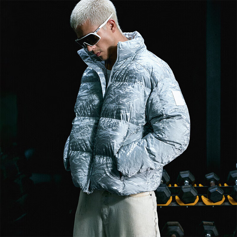 MUSCLE DOG肌肉狗 羽绒服男2025新款秋冬90绒立领防风保暖防泼水鸭绒外套 银色 L