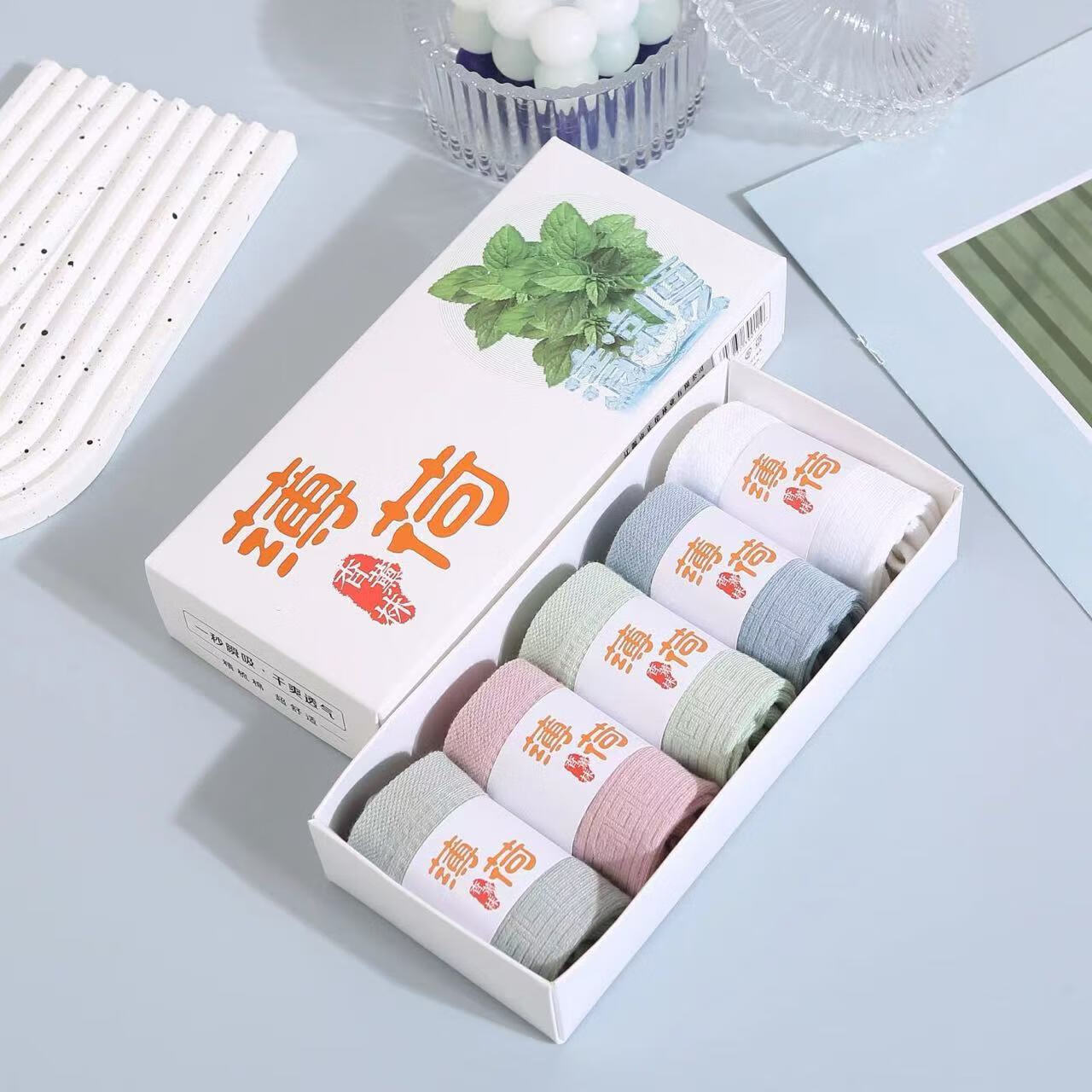 夏季薄款袜子男女竹纤维薄荷香薰袜子吸汗透气短筒袜百搭 薄荷短筒女士 均码