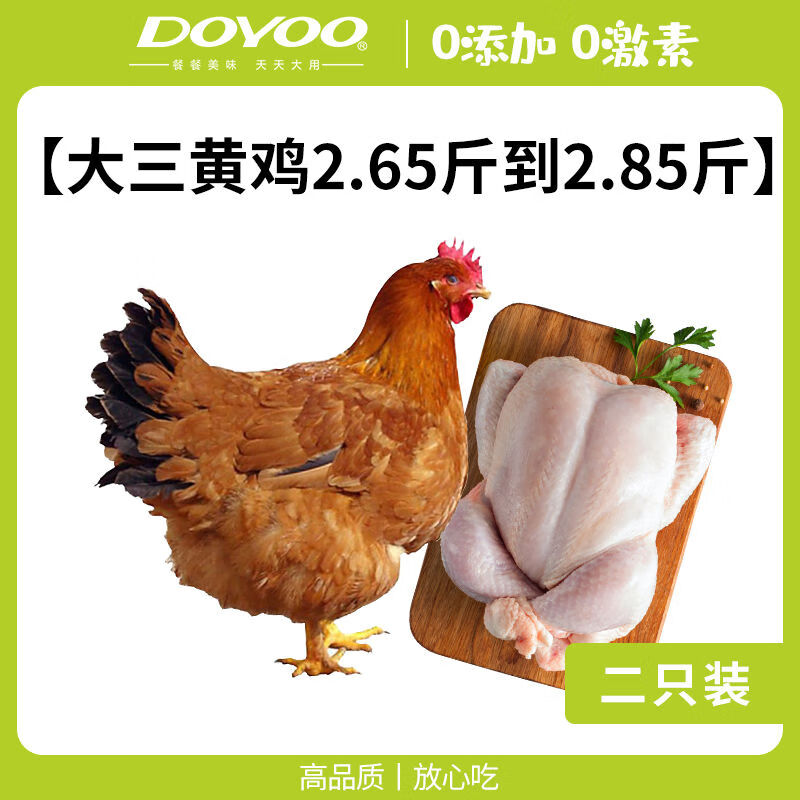 大用（DOYOO）【】三黃雞2只谷飼土雞凈整雞新鮮散養走地雞童子雞笨雞1只 大三黃雞2.65斤到2.85斤 兩只裝