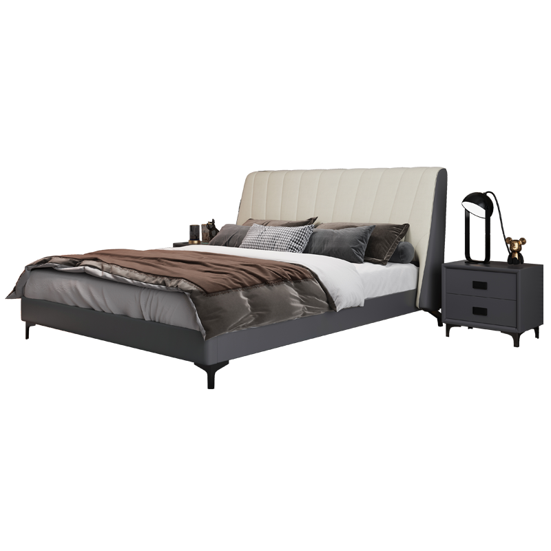 卧森 床意式极简皮床小户型皮婚床1.5米双人床现代简约床实木主卧轻奢床 床+山羊绒床垫+2柜 框架结构 1800mm*2000mm