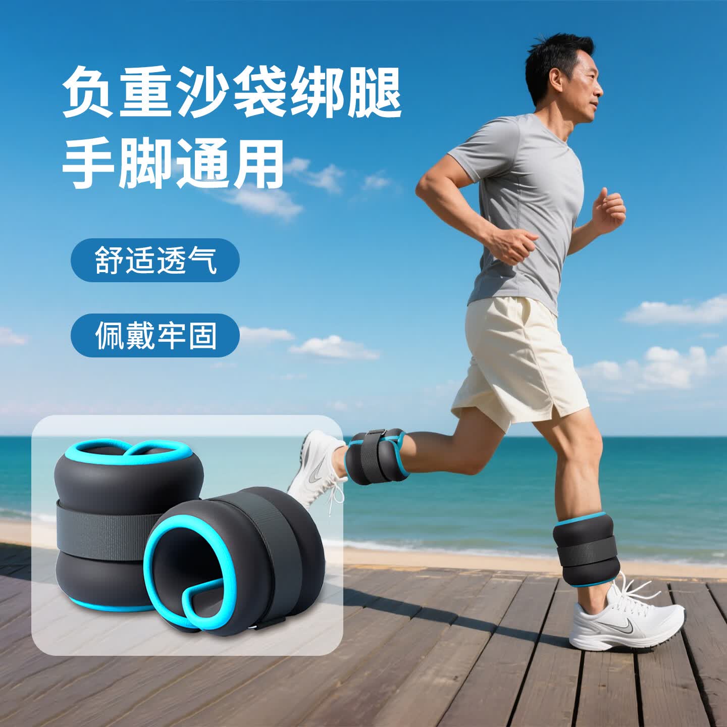 Ma fitness沙袋绑腿跑步腿部负重1公斤运动隐形细沙脚踝2公斤康复铁砂沙袋 一对装2kg，单只1kg