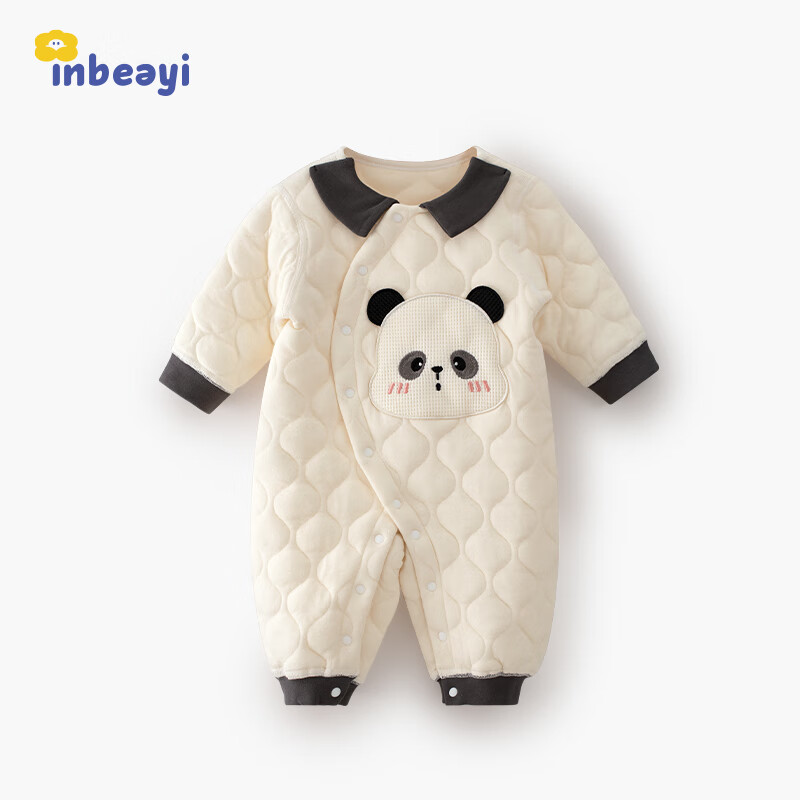 婴蓓依满月婴儿秋冬连体衣百天宝宝高品质保暖哈衣刺绣卡通无骨睡衣爬服 华夫熊猫 59cm 京东折扣/优惠券