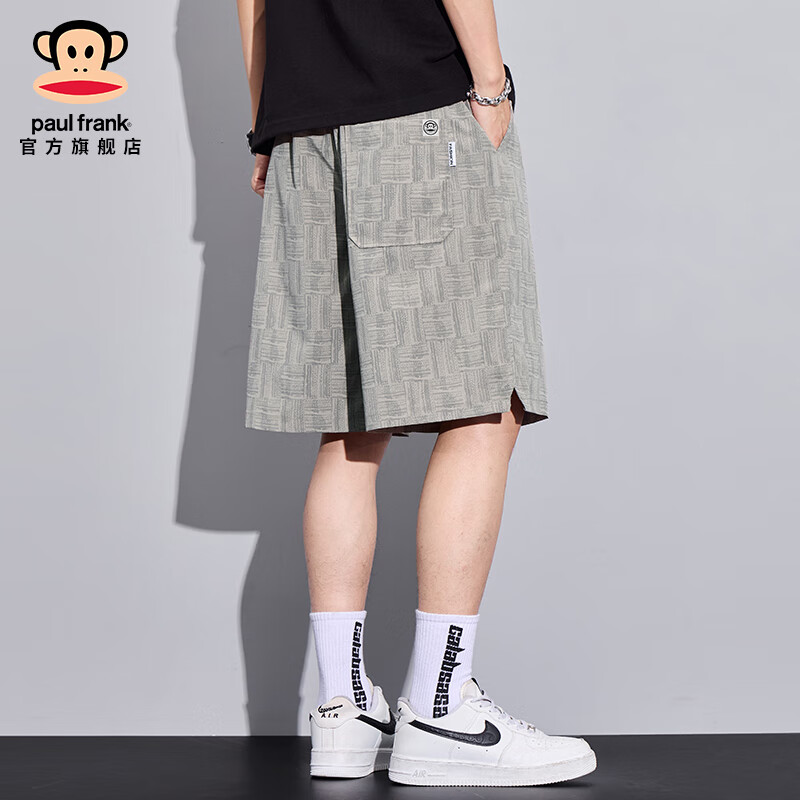 大嘴猴(paul frank)美式潮牌冰丝速干休闲短裤男士夏季宽松透气运动外穿五分中裤子装 浅灰色S624E【官方正品】 3XL 【建议160-180斤】