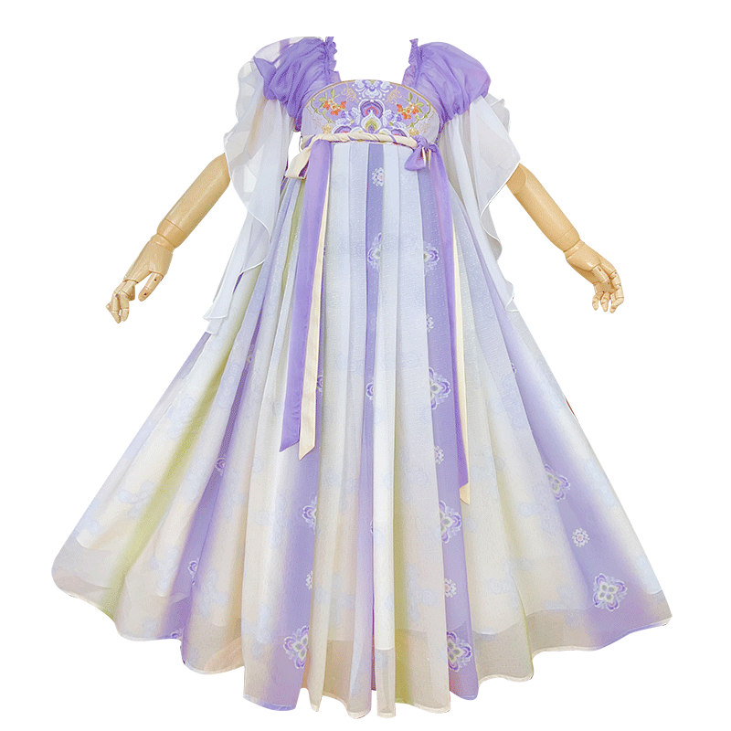 芭米諾漢服女童夏款兒童古風(fēng)超仙夏季中國風(fēng)小女孩古裝公主裙 紫色 130