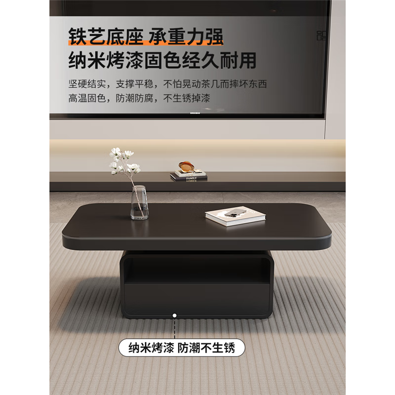 轻奢风长方形岩板茶几小户型客厅家用意式极简设计师高级感茶几 胡桃色实木+灰色玻璃【140+50】