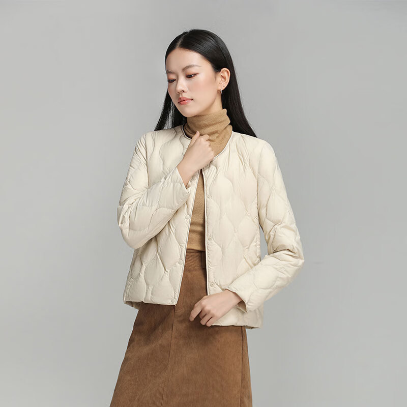 BOBBY BIZZ2025秋冬新款95%白鸭绒无领轻薄羽绒服女内胆女士短款保暖外套 米白色 L (160) 建议110-125斤