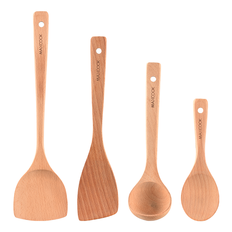 美廚(MAXCOOK)木炒鏟鍋鏟木湯勺木飯勺鍋鏟 煎鏟木鏟不粘鍋鏟鏟勺4件套MCCU6217
