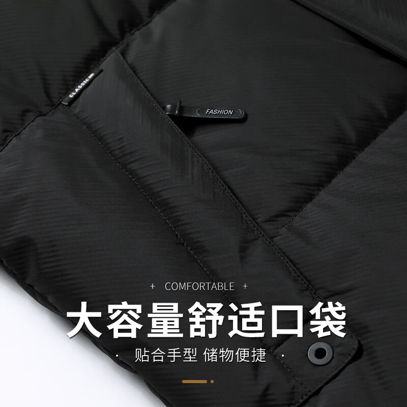 康博短款连帽羽绒服男士秋冬季防寒加厚保暖外套 XL (180) 黑色