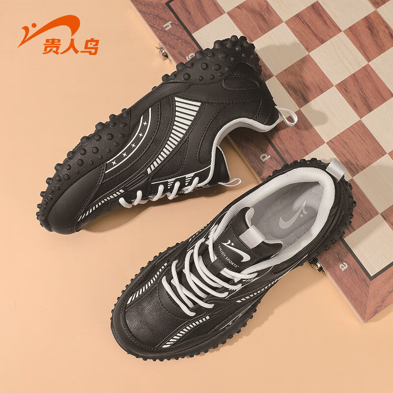 贵人鸟女鞋2025秋季新款革面复古百搭运动休闲鞋女情侣款防滑舒适鞋子女 黑色 38