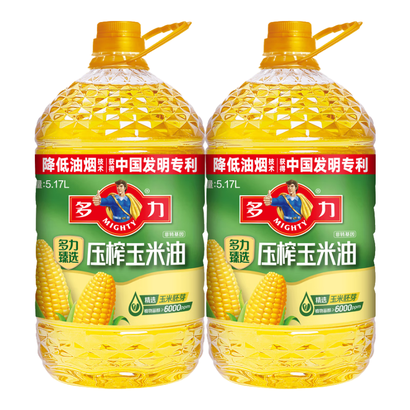 多力【张若昀同款】压榨玉米油5.17L非转基因食用油 团购 公司福利 【非转基因】玉米油5.17L*2桶+赠盐2包