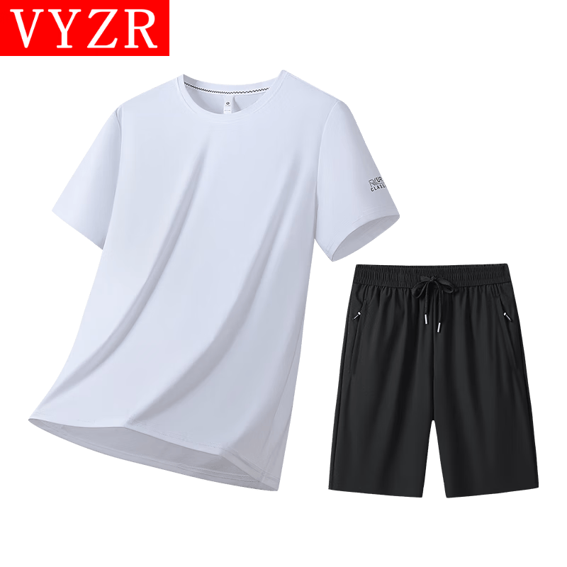 VYZR运动套装男健身衣服跑步装备晨跑服骑行训练房夏季紧身冰丝速干衣 白色 M