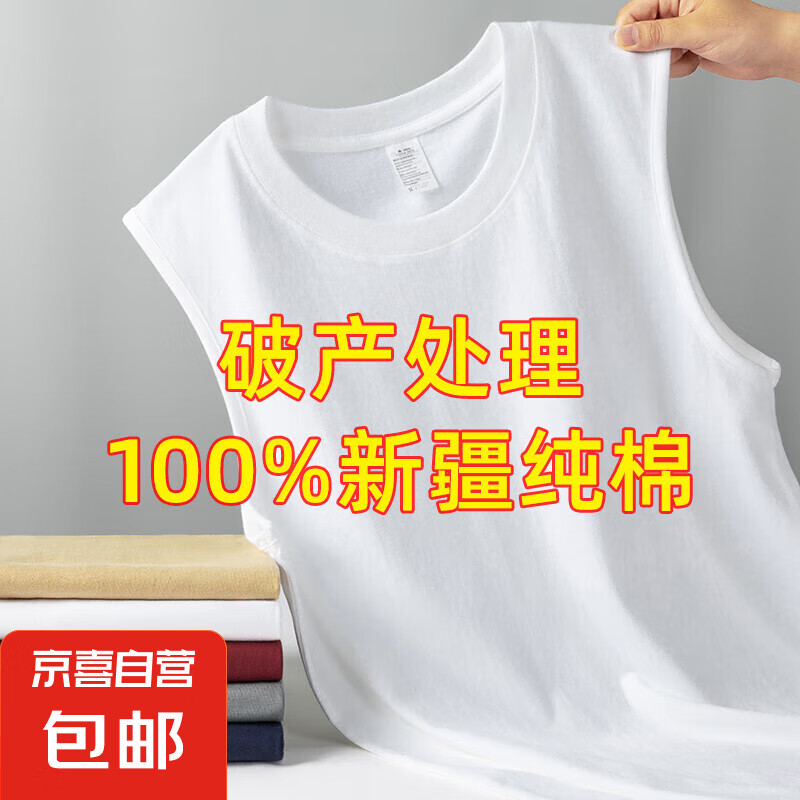 纯棉背心男士运动无袖T恤夏季薄款宽松外穿篮球跨栏坎肩宽肩健身 白色 B03 L 建议105-120斤