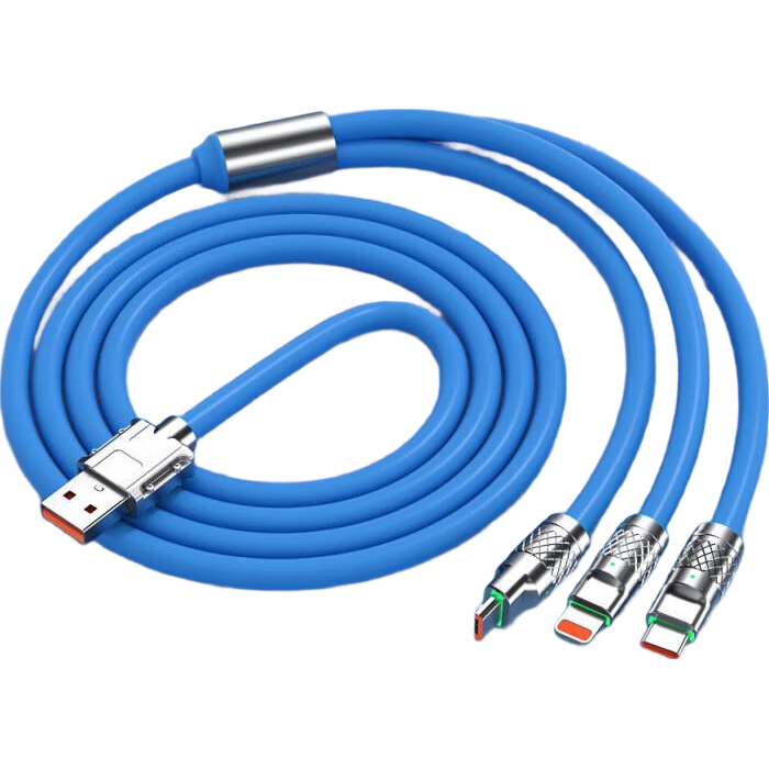 【京东快递】充电线三合一数据线一拖三快充多头编制车载适用苹果Type-c安卓华为荣耀vivo小米oppo 【硅胶天蓝色】三合一1.2米 1.2m【66W透明超级快充不伤机】