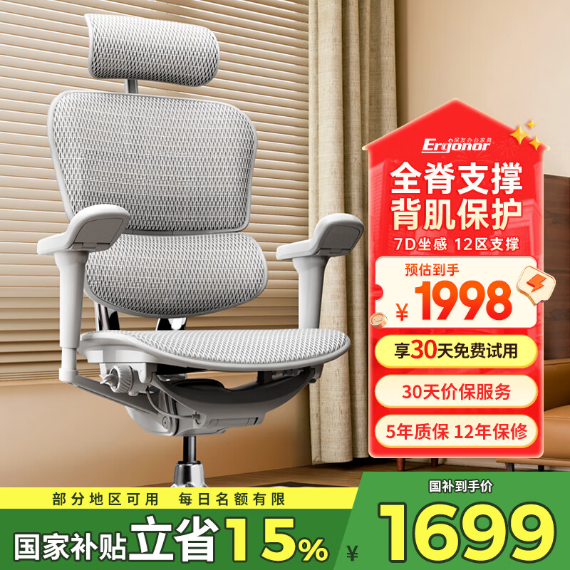 Ergonor保友金豪b雄鹰 人体工学椅护腰办公椅子电脑椅电竞椅 银白网
