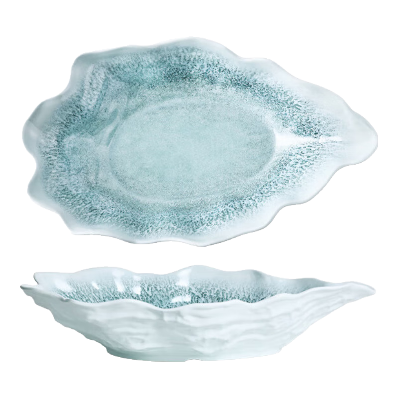 希爾（SHALL）新款密胺干冰盤火鍋餐具創(chuàng)意店餐廳海鮮高檔超大三 貝殼刺身盤-藍(lán)冰