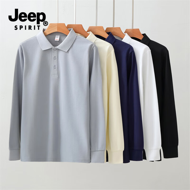 JEEP SPIRIT吉普长袖polo衫男秋季新款秋装T恤打底衫商务休闲男装上衣服 黑色 XL (建议130-145斤)