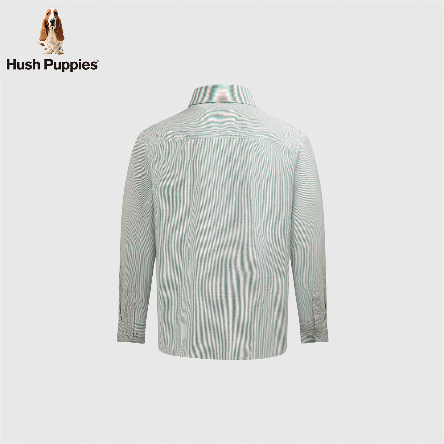 暇步士(Hush Puppies)【经典全棉】男装2025秋季简约基础款全棉细条纹长袖衬衫 浅幽绿 2XL