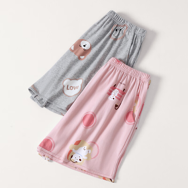芬腾新款睡裤女夏季纯棉短裤卡通少女宽松休闲薄款全棉家居裤单裤 FX26921612浅灰 2XL 建议:145-160斤