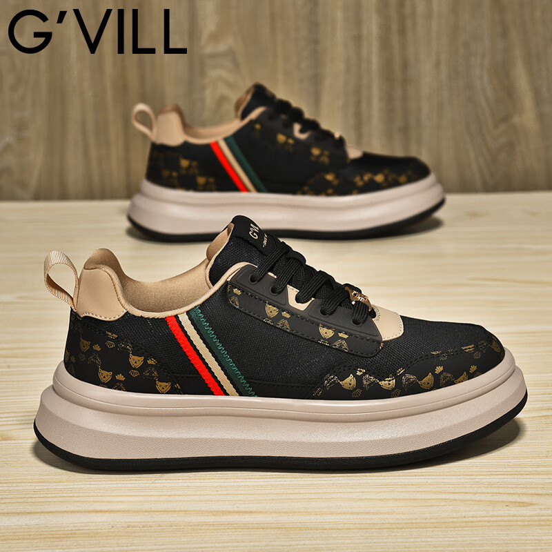 贵之步G'VILL夏季新款男鞋网面透气防滑休闲运动鞋潮流百搭低帮系带女鞋 黑杏[网面款] G022 42 [运动鞋码]