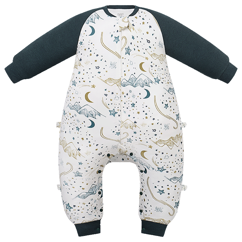 nest designs婴儿睡袋婴幼儿竹棉纱布宝宝睡袋用品分腿防踢被四季通用 初雪-六层（建议室温20-24℃） 90码(建议身高80-90cm)年龄1.5-2岁