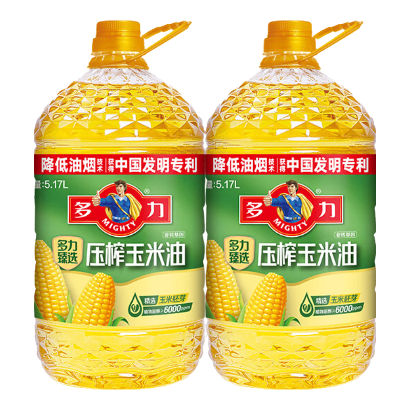 多力臻选压榨玉米油5.17L非转基因家庭食用油 团购送礼 公司福利 【店长推荐】玉米油5.17L*2+赠2包盐