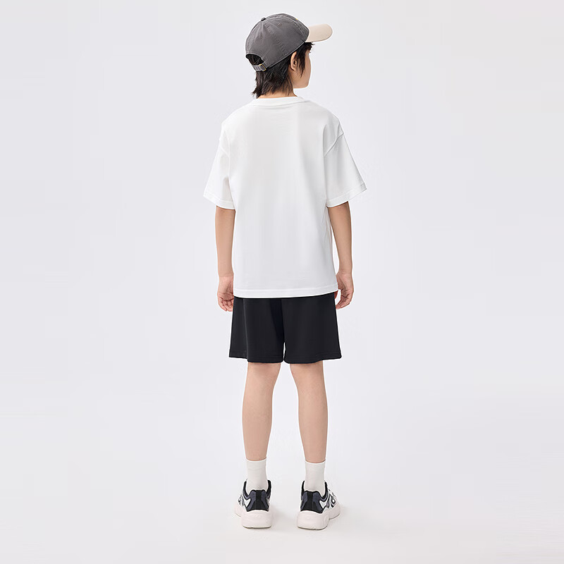 巴拉巴拉儿童短袖套装2025新款童装夏季男童两件套速干轻休闲百搭 白黑色调00319 140