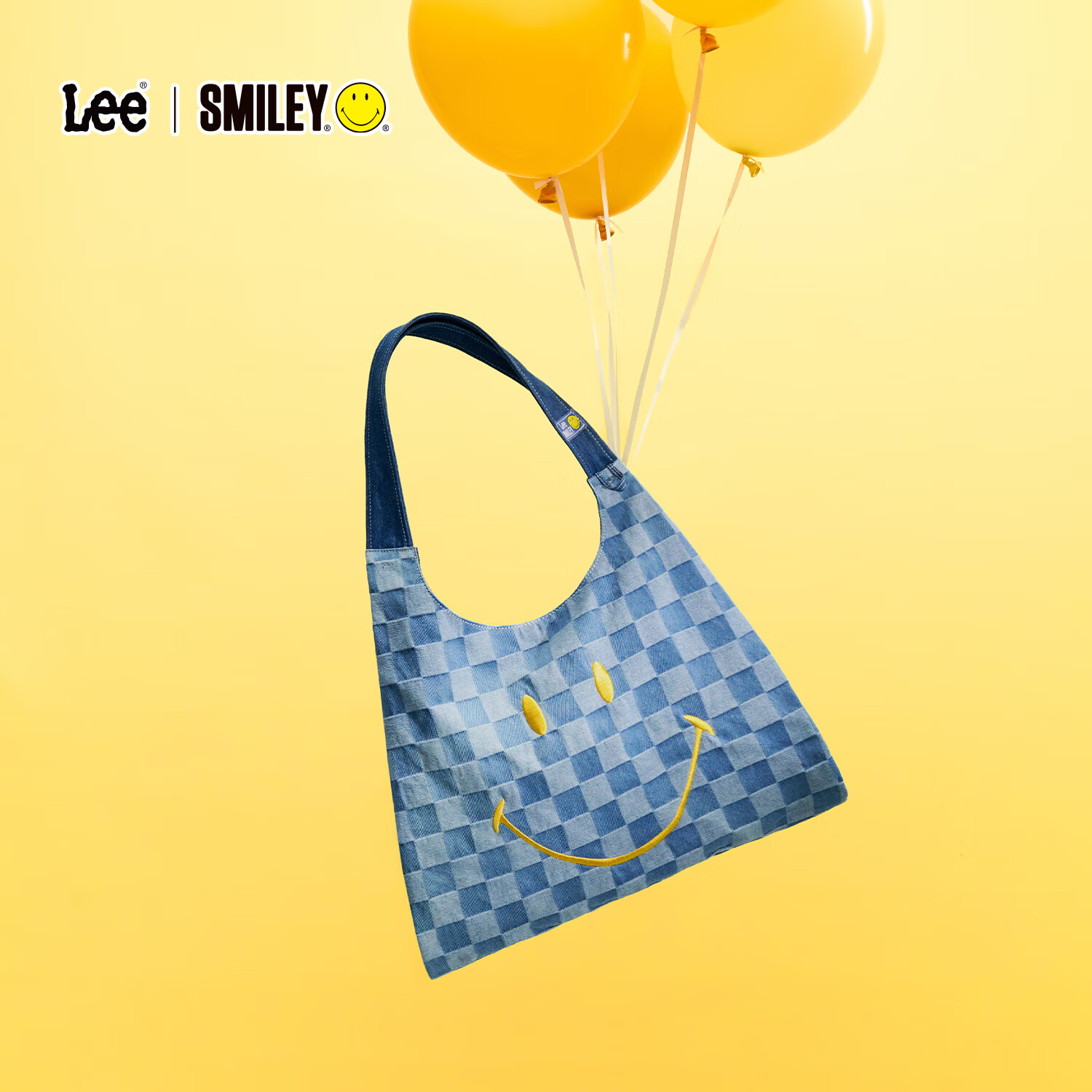 LEExSmiley联名购物袋男女托特包通勤单肩包女包生日礼物学生帆布包 蓝色格纹【6月新款】