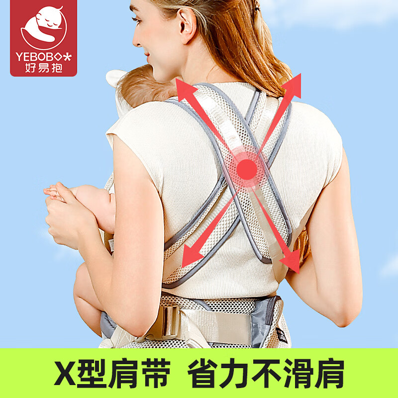 好易抱腰凳婴儿背带前抱式抱娃神器0-36个月宝宝出行轻便坐凳夏季透气 远山灰【6点式减压，360°透气】