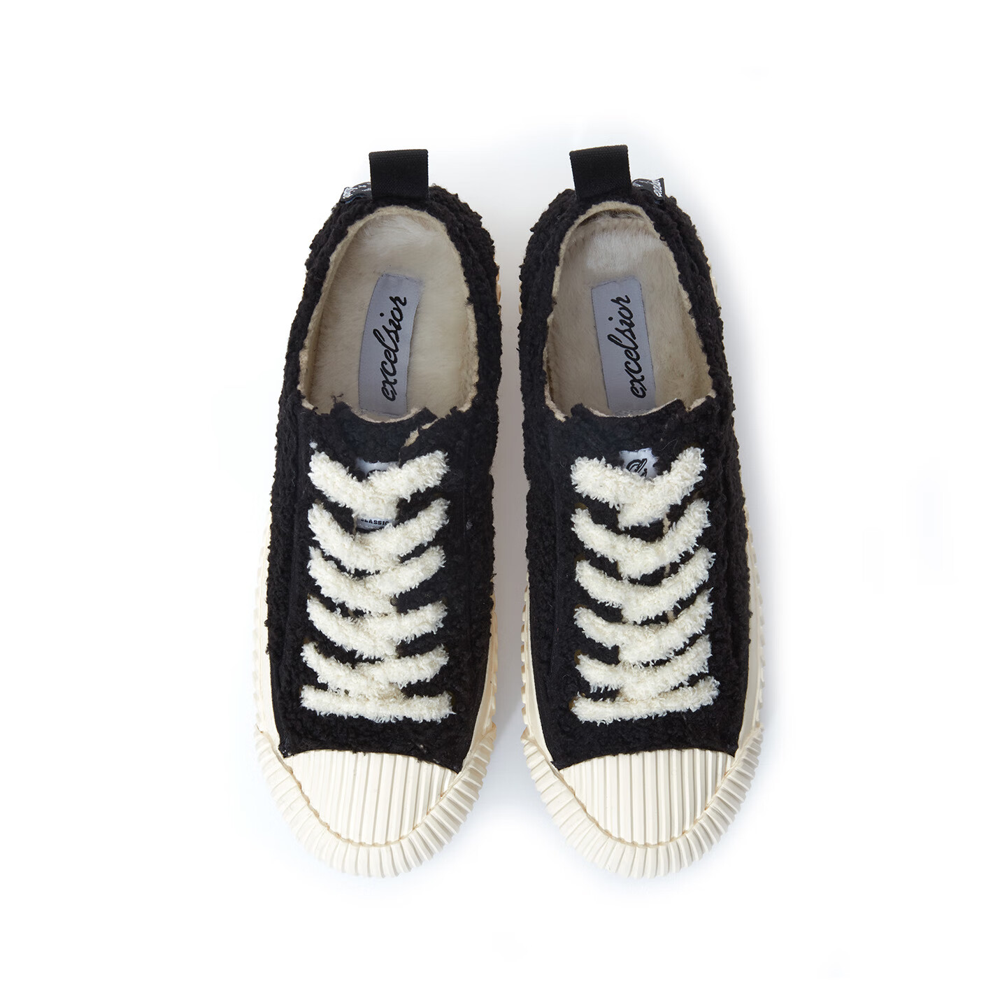 Excelsior饼干鞋官方 秋冬加绒男鞋休闲鞋增高板鞋棕色厚底帆布鞋女 道格熊(黑) 36 (230mm)