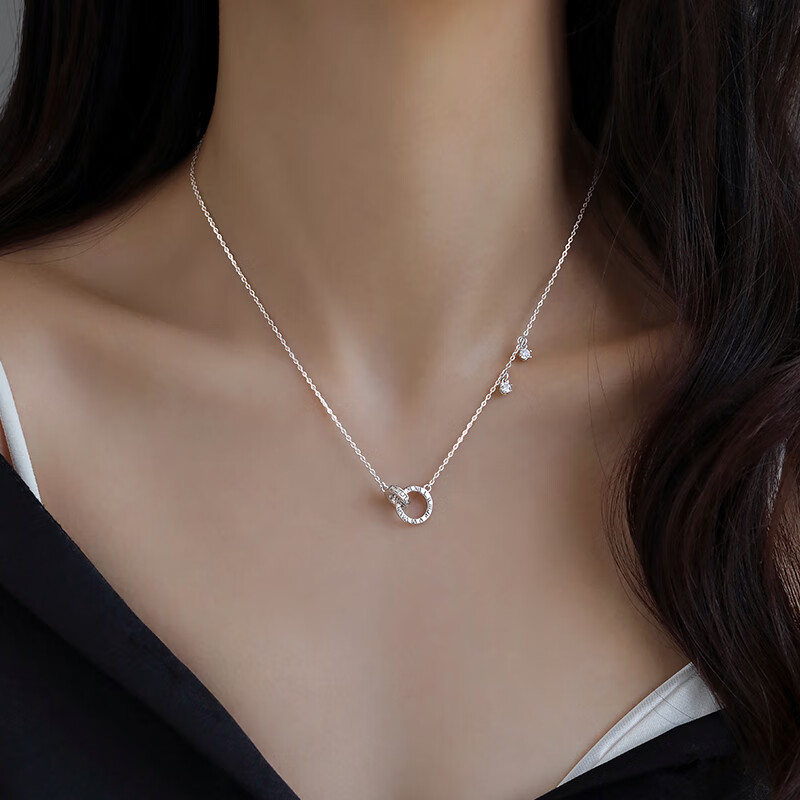 925银环环相扣项链小众锁骨链2025新女感颈链 925银双环项链 银双环项链