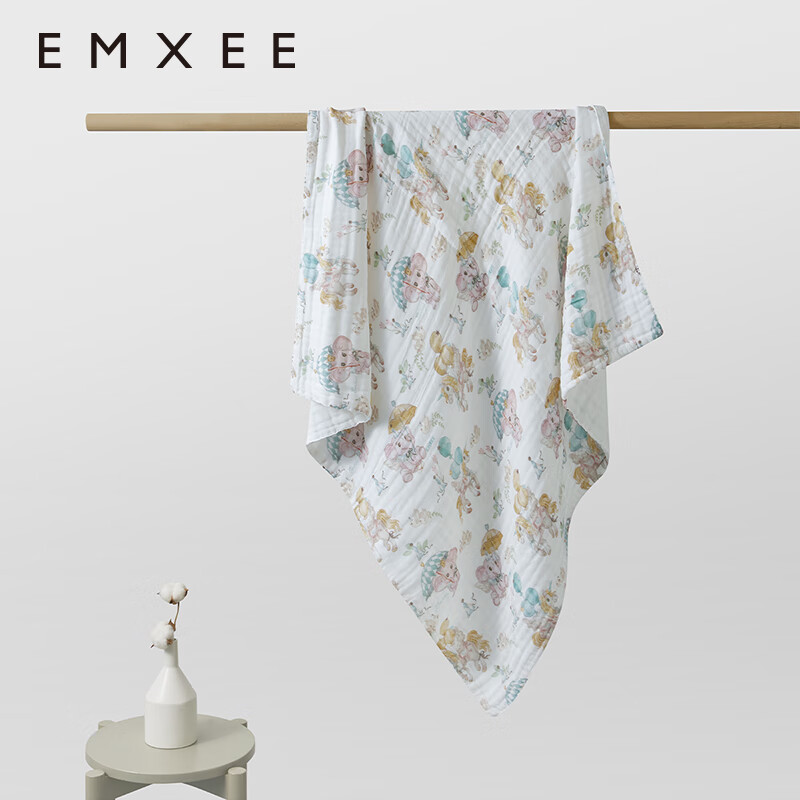 嫚熙（EMXEE）婴儿纱布浴巾纯棉宝宝新生儿童浴巾大尺寸洗澡包裹包巾 梦幻乐园 110×110cm