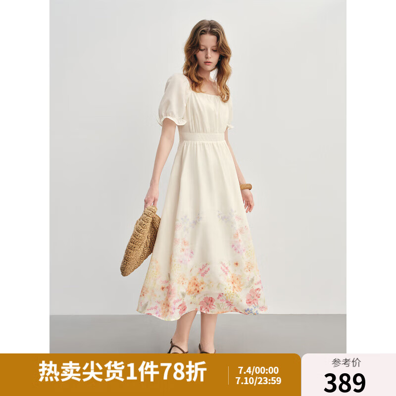 獨(dú)束大碼女裝宮廷風(fēng)連衣裙夏2025年新款法式泡泡袖繁花浪漫印花裙 浪漫黃花園 XL （尺碼：3）