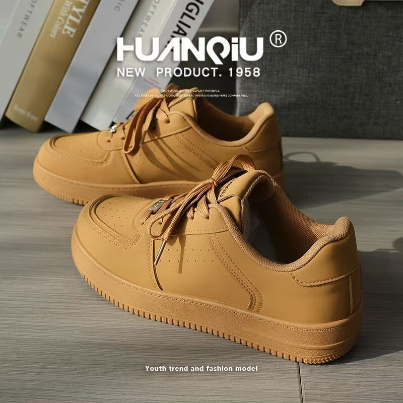 环球女鞋小白鞋子女2025春秋配裙子情侣百搭透气厚底增高休闲板鞋子男 驼色【厚底增高4厘米】 39 男码-【标准码，正常拍】