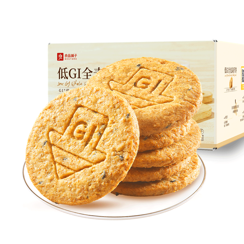 良品铺子低GI全麦高纤饼干400g代餐饱腹0蔗糖休闲零食粗粮饼干独立包装 