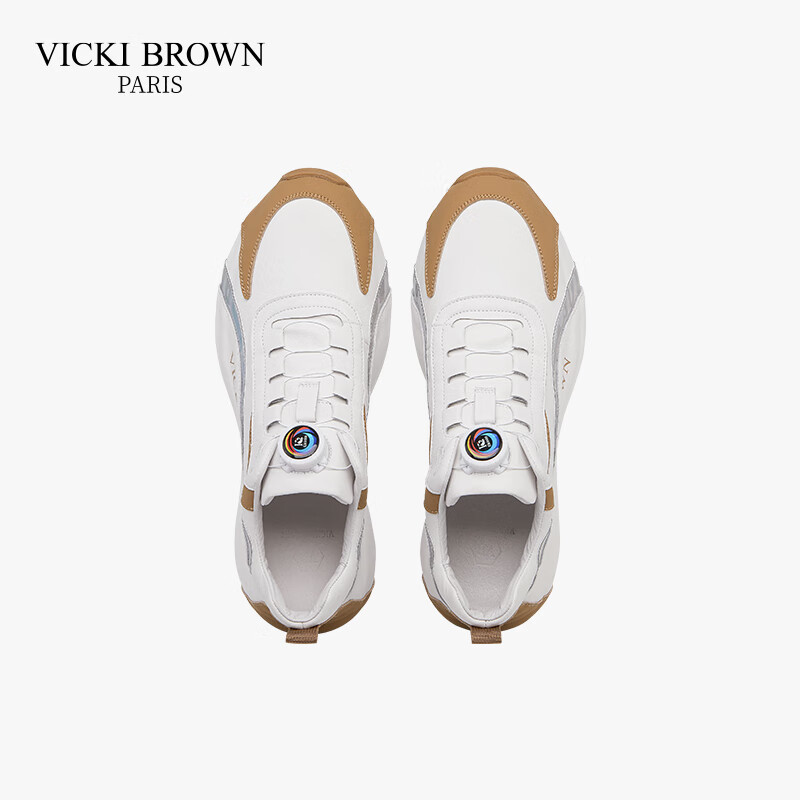 未毕(VICKI BROWN)法国品牌VB男鞋【法奢系列】撞色休闲鞋旋转扣皮鞋防滑厚底老爹鞋 白杏 40