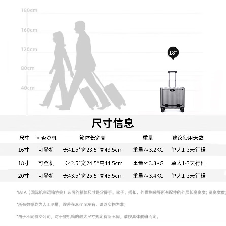 Walker Shop【轻奢品牌】行李箱铝框登机箱男女小型轻便多功能拉杆箱 深灰色 16英寸 【登机箱】