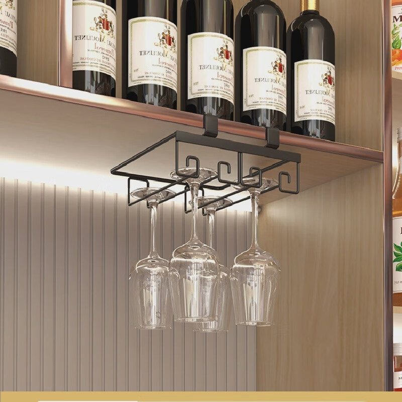 SingLe派紅酒杯架倒掛家用高腳杯掛架輕奢葡萄酒杯酒架擺件架子 【全新升級】二槽-黑色免打孔吊架