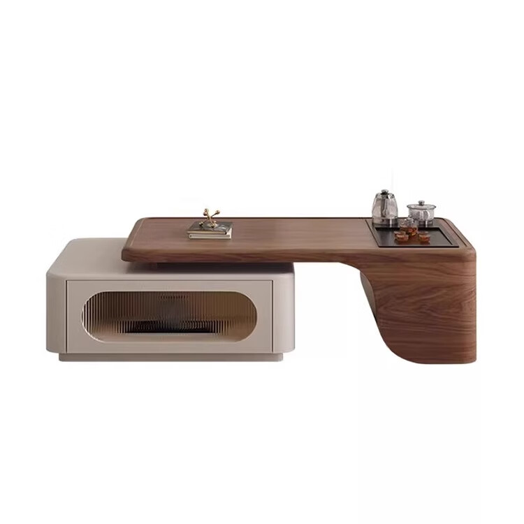 柏维棠茶几客厅轻奢高级感2026新款高端胡桃木色创意现代简约功夫茶台 功夫茶几_+伸缩电视柜组合