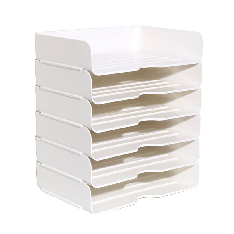 【实用】办公室桌面收纳架多层办公桌面文件整理收纳盒a4书桌置物 白色一层收纳架 塑料叠架